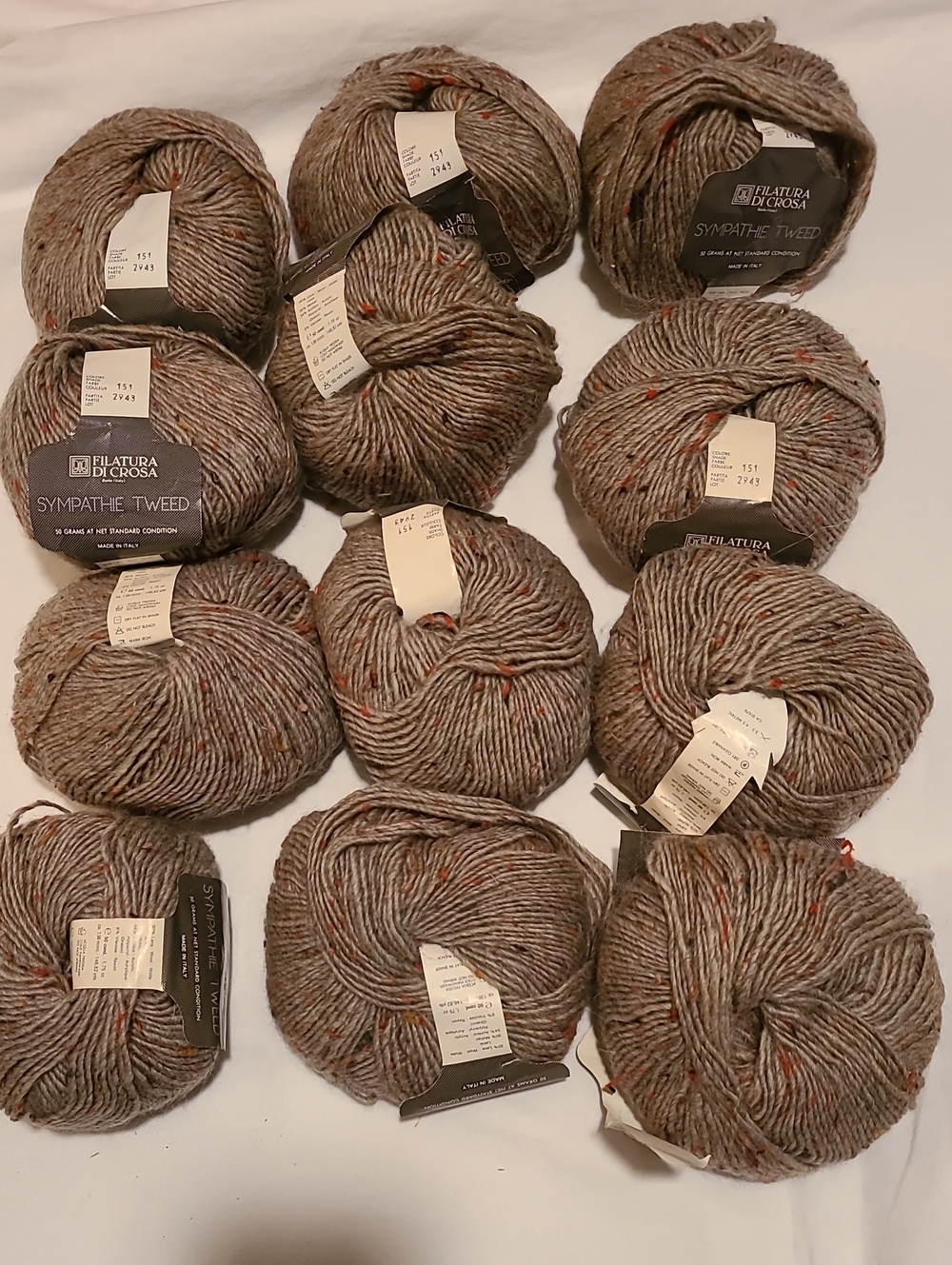 Yarn Filatura Di Crosa Sympathie Tweed, 12 Skeins, Grey Knit Crochet Crafts - Picture 11 of 13